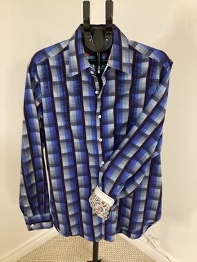 NWOT Robert Graham Classic Fit Blue Plaid Long-Sleeve Men's Shirt Size XL